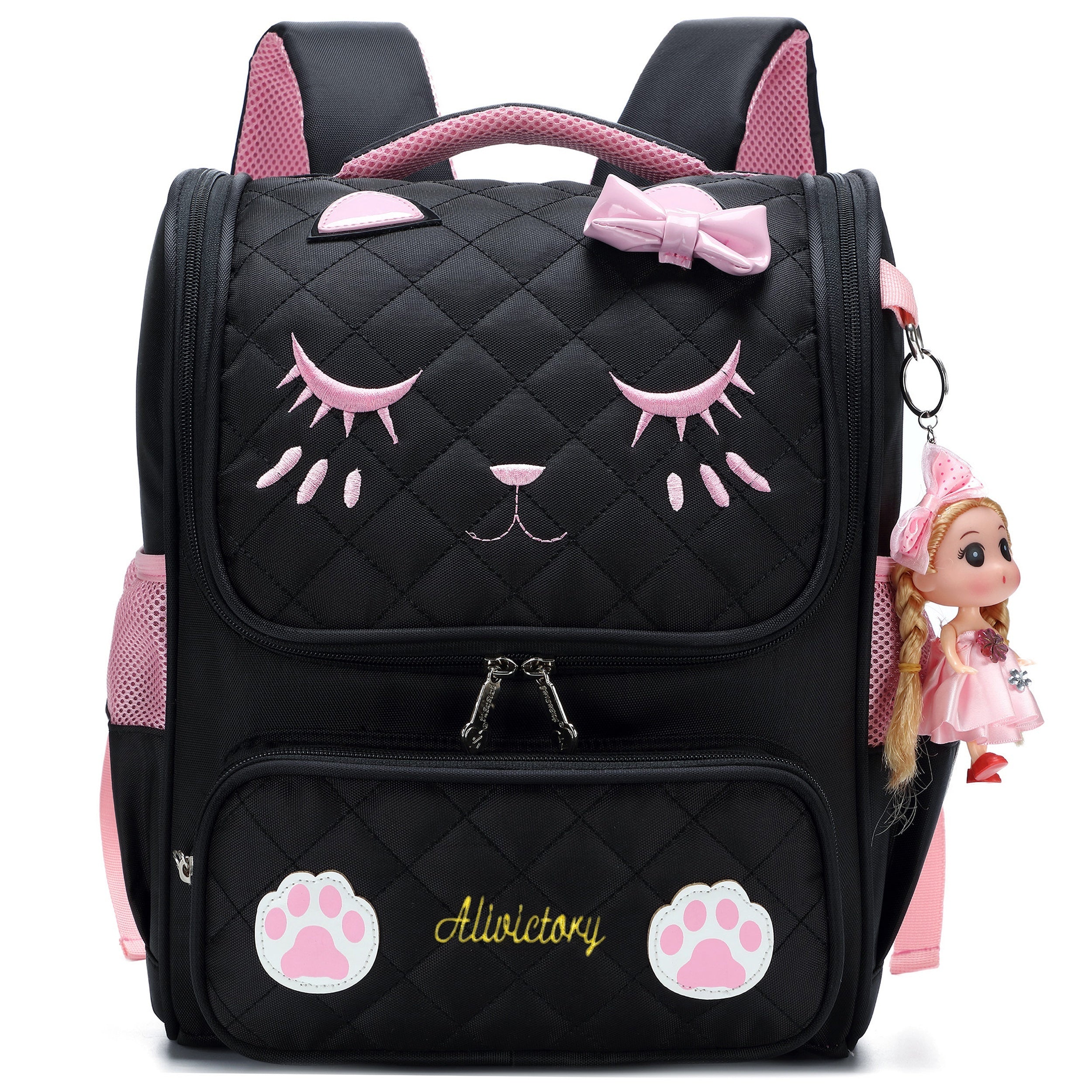 2pcs College Backpack with Lunch Bag Women's Backpack, Cute Backpack, Women's Bag, Cat Bag, Travel Backpack-Black